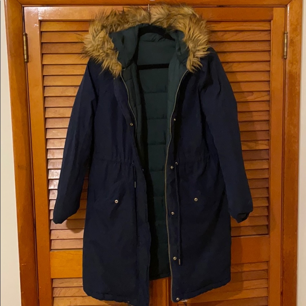 Reversible Puffer/Parka Coat in Olive/Blue Size S
